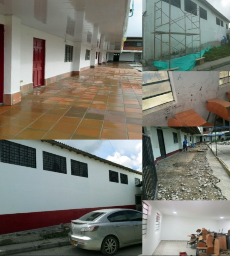 Recopilación de antes y después de acceso, circulación, fachada y salones de la Educativa Llanos de Cuivá.