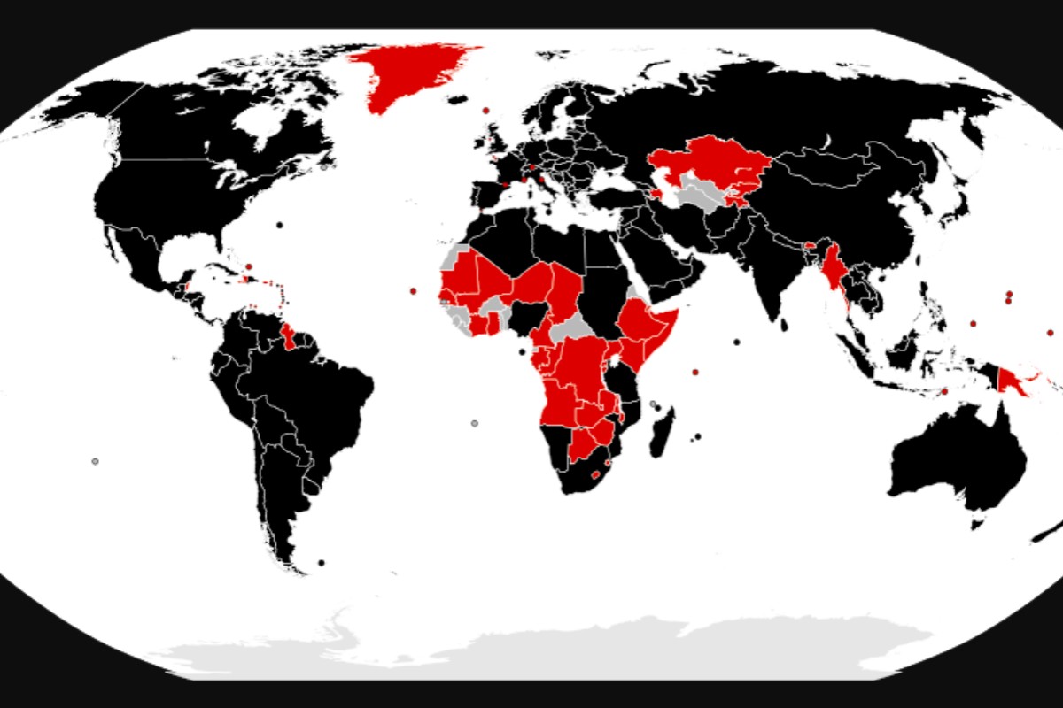 Un mapa de los países infectados de la gripe H1N1 de 2009 - muerte confirmada e infecciones - infecciones confirmadas - infecciones no confirmadas.